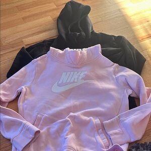 2 Girls Nike Light Pink & Black Hoodies - Large